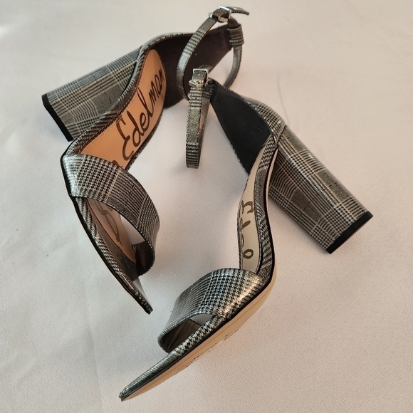 Sam Edelman Yaro  Pewter Plaid Ankle Strap Heeled Sandal Shoes Size 11 - Picture 11 of 14